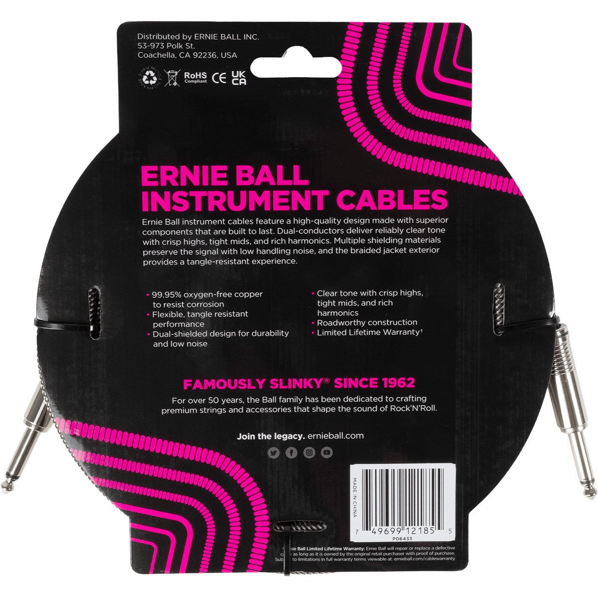 Ernie Ball 6433 Braided Silver Fox instrumentkabel 5,5 meter