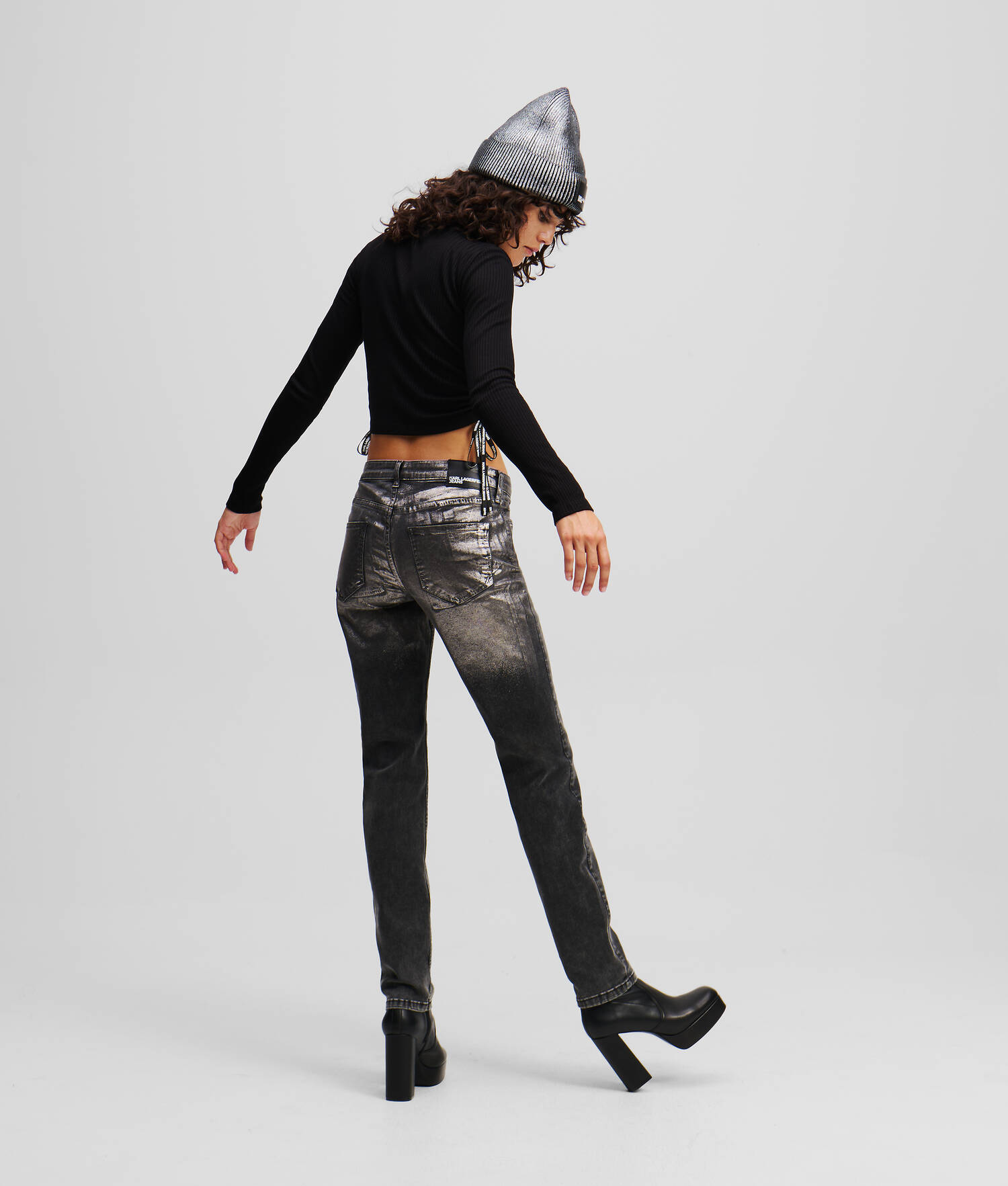 JEAN SLIM ENDUIT TAILLE MI-HAUTE - Noir lavé