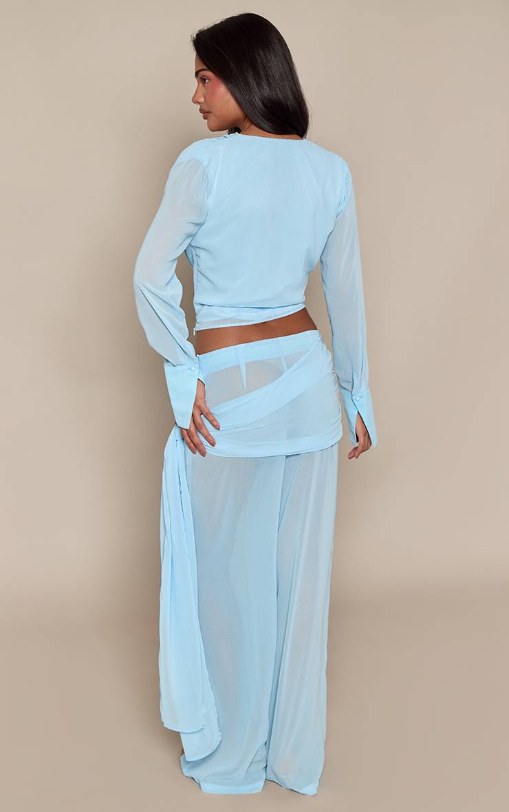 Bleu Pantalon Co-ord En Mousseline Froncé Avec Liens