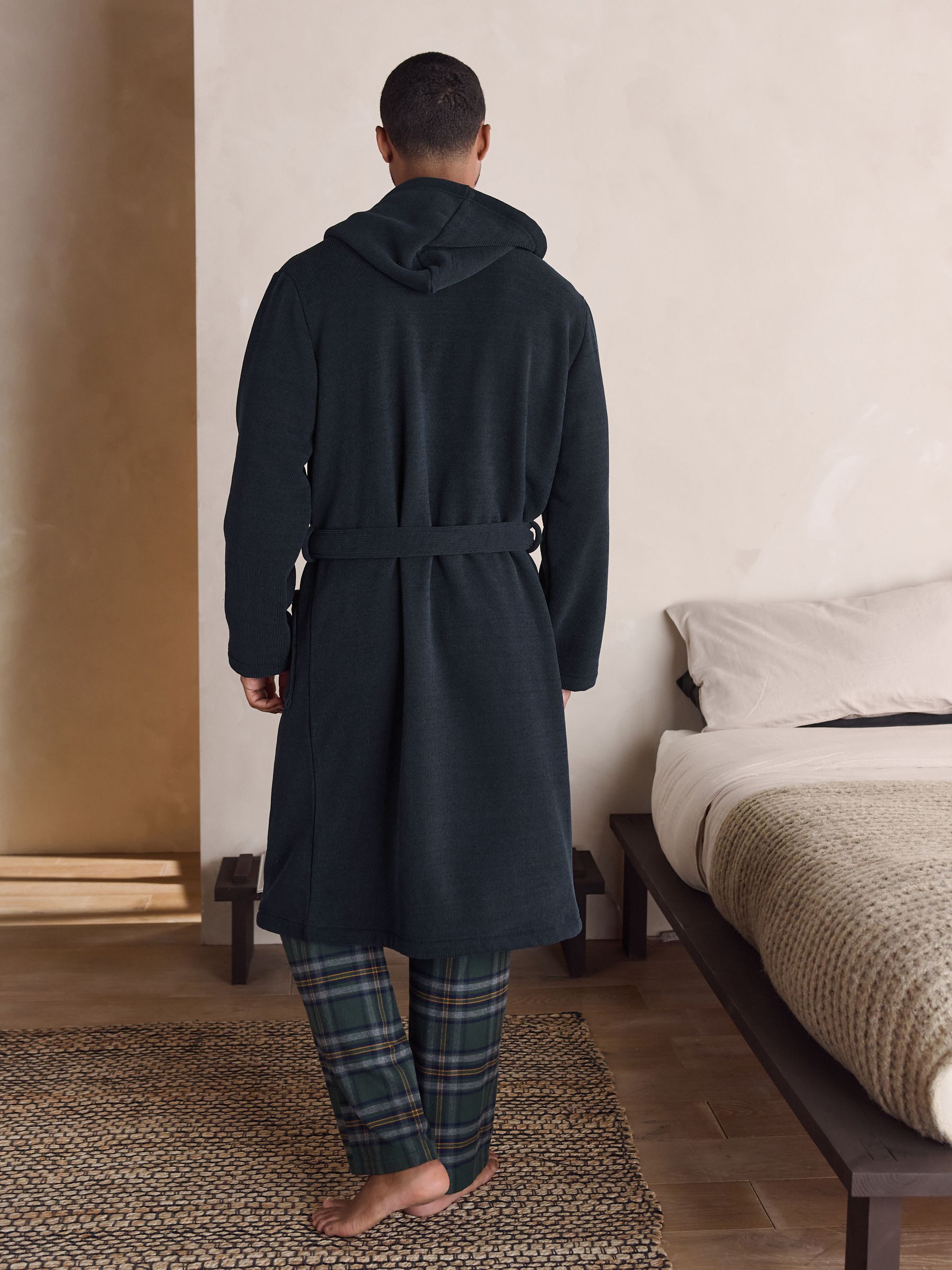Donkerblauw - Corded Textured Dressing Gown