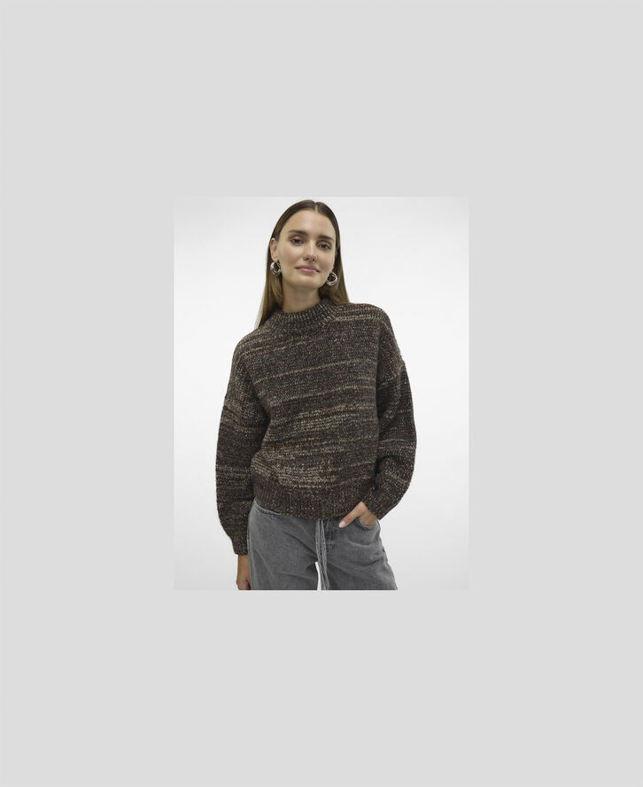Vero Moda VMDAIMA LS O-NECK PULLOVER Chocolate torte/w. silver mink & go