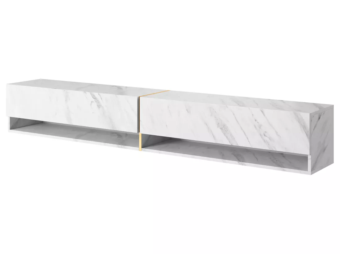 Meuble tv 200 cm -marbre blanc avec insert d'or - MIRRGO
