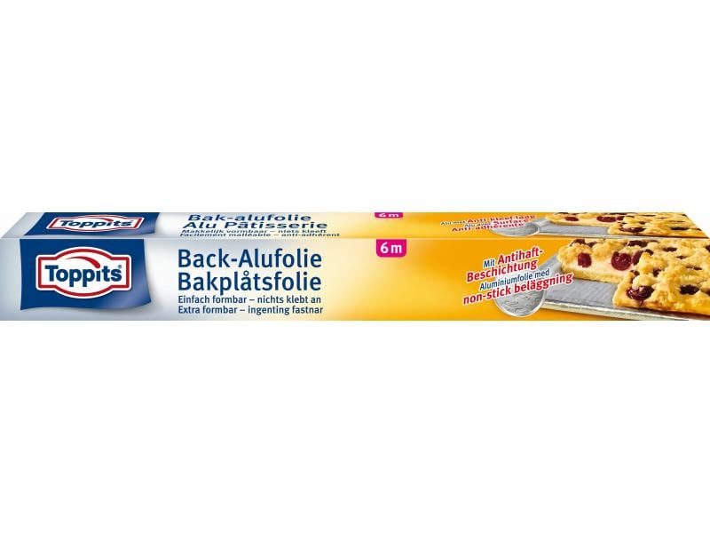 Toppits Back-Alufolie 38 cm x 6 m Back-Alufolie mit Antihaft-Silikonbeschichtung