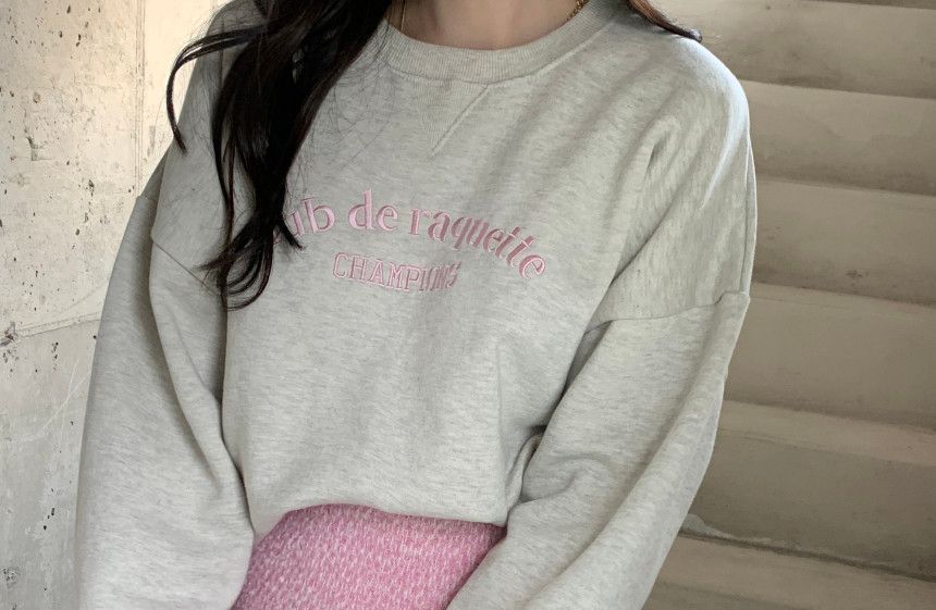 Coris - Sweatshirt met ronde hals en geborduurde letters en fleecevoering