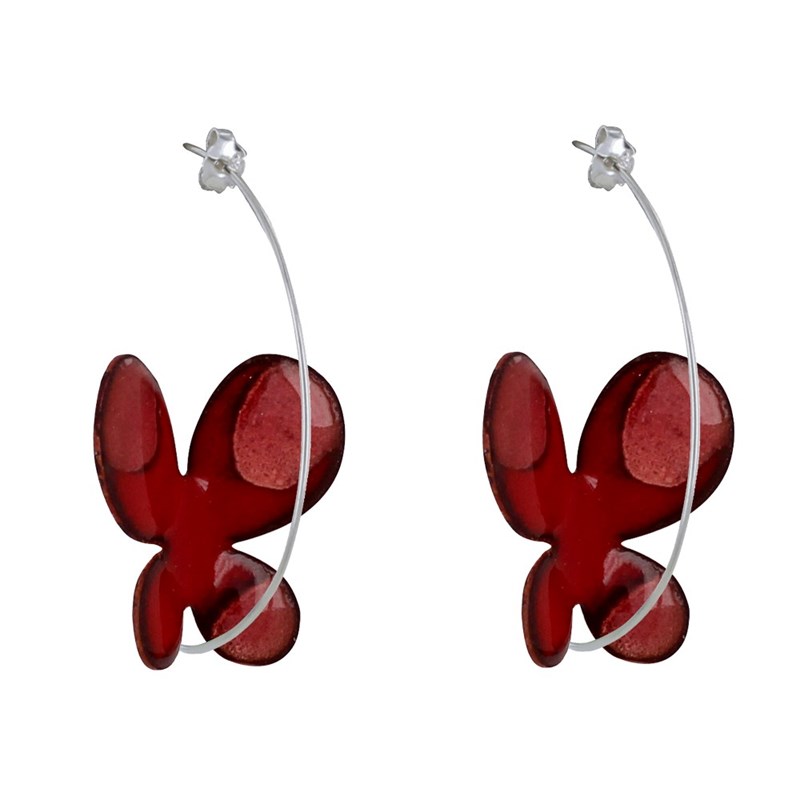 Boucles d'Oreilles Papillons Émaillés Rouge et Rose