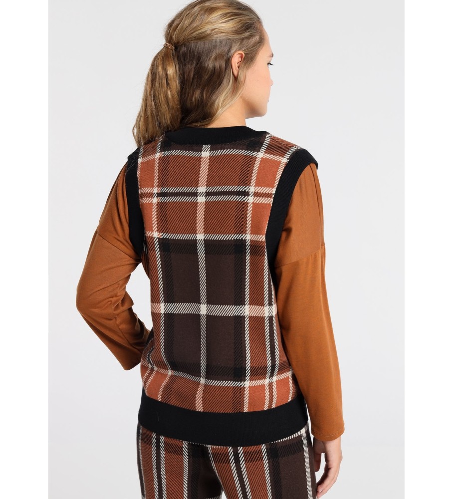 Colete Lois em jacquard xadrez laranja