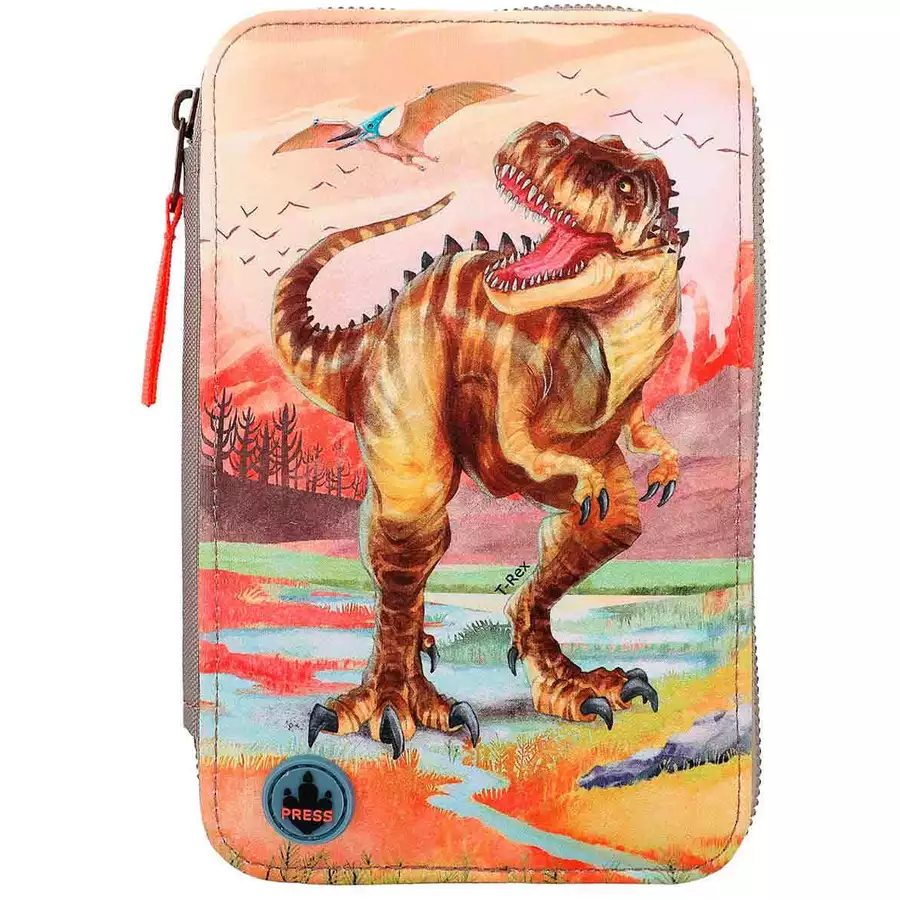 Depesche 3-Fach Federtasche LED Dino World 20 x 13 cm khaki