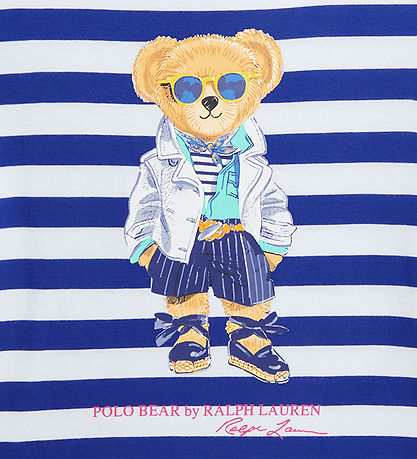 Polo Ralph Lauren T-shirt - Hvid/Bl?stribet m. Bamse