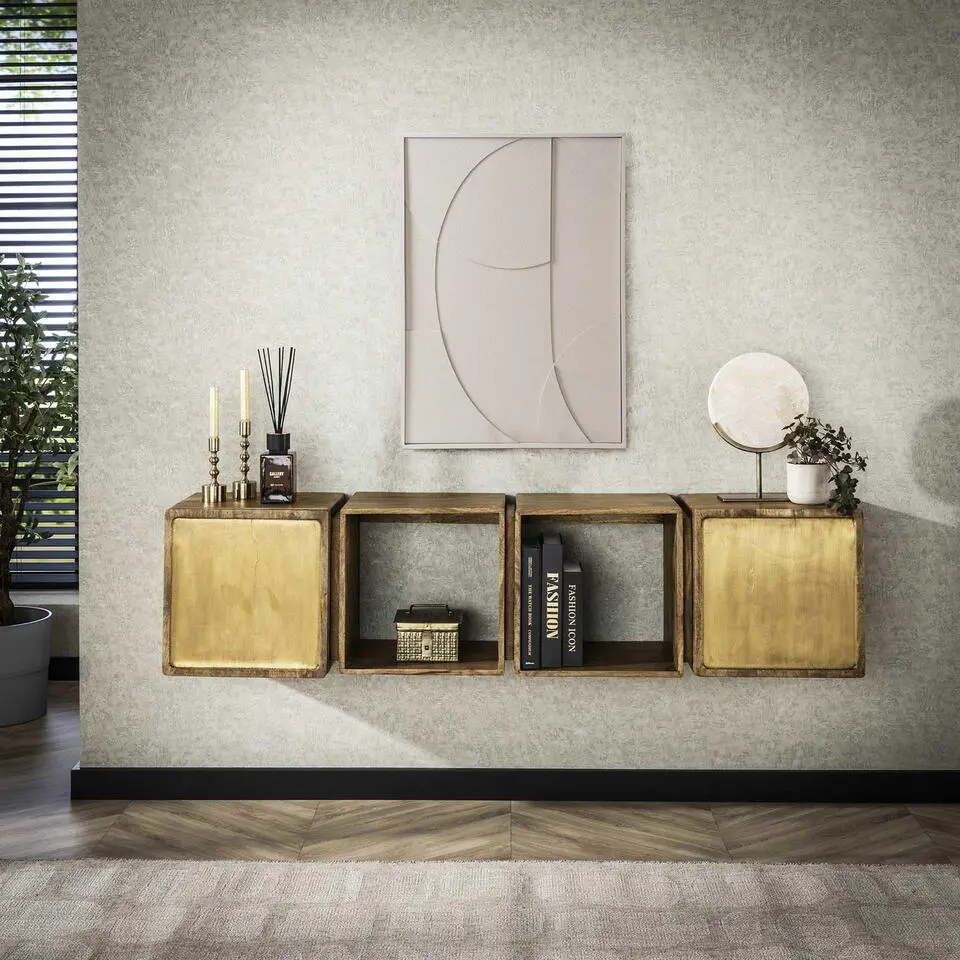 Dressoir Naturel Hout - 169x36x41cm - Brass