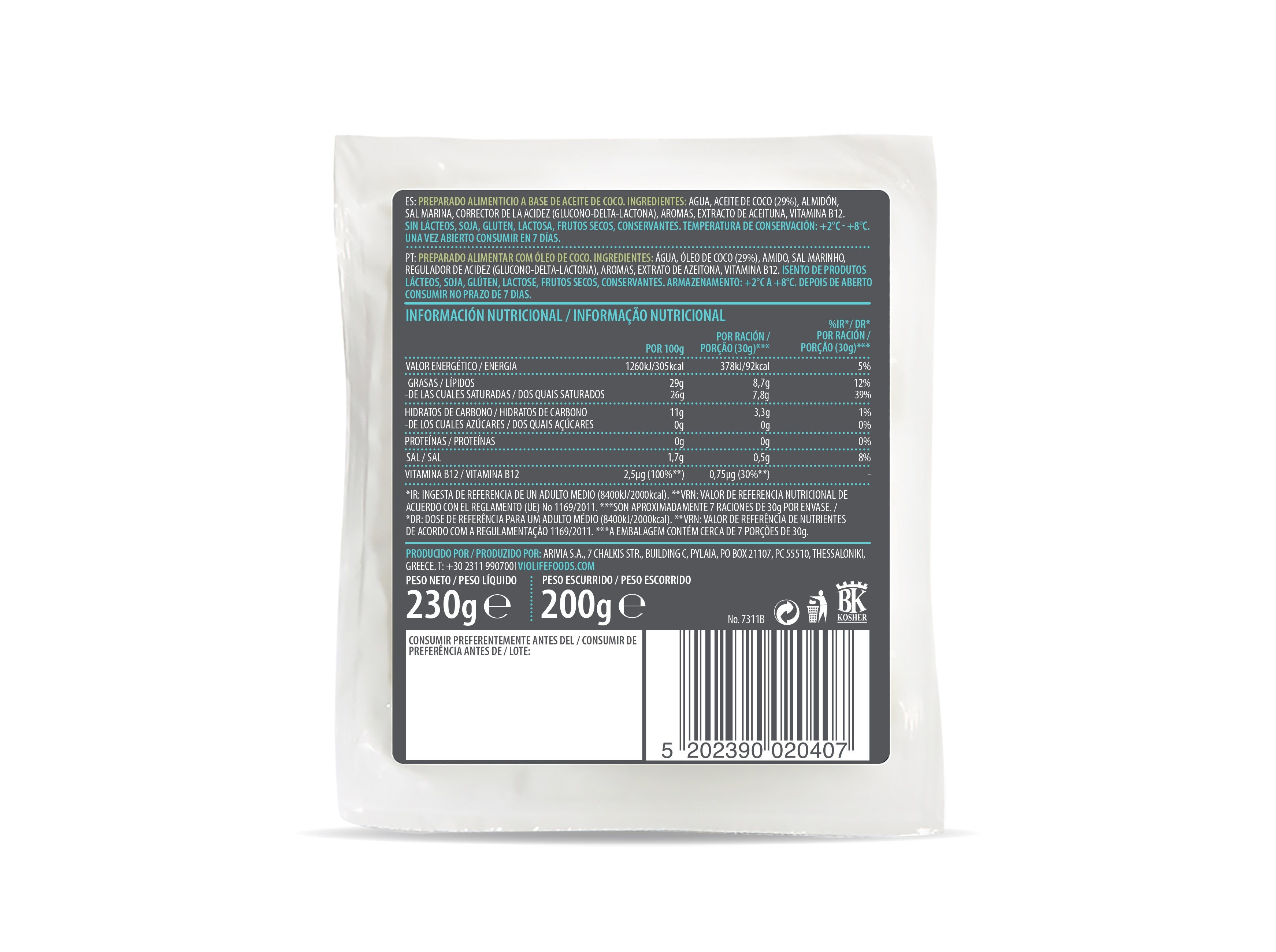 PREPARADO VIOLIFE VEGAN BLOCO ESTILO GREGO 200G