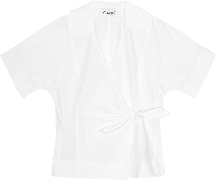 Ganni Cotton Poplin Wrap Blouse Bright white