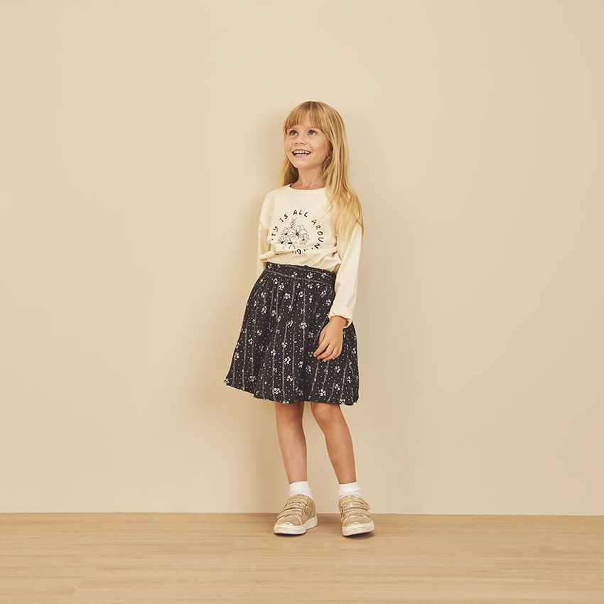T-shirt manches longues print floral pour fille - Ecru
