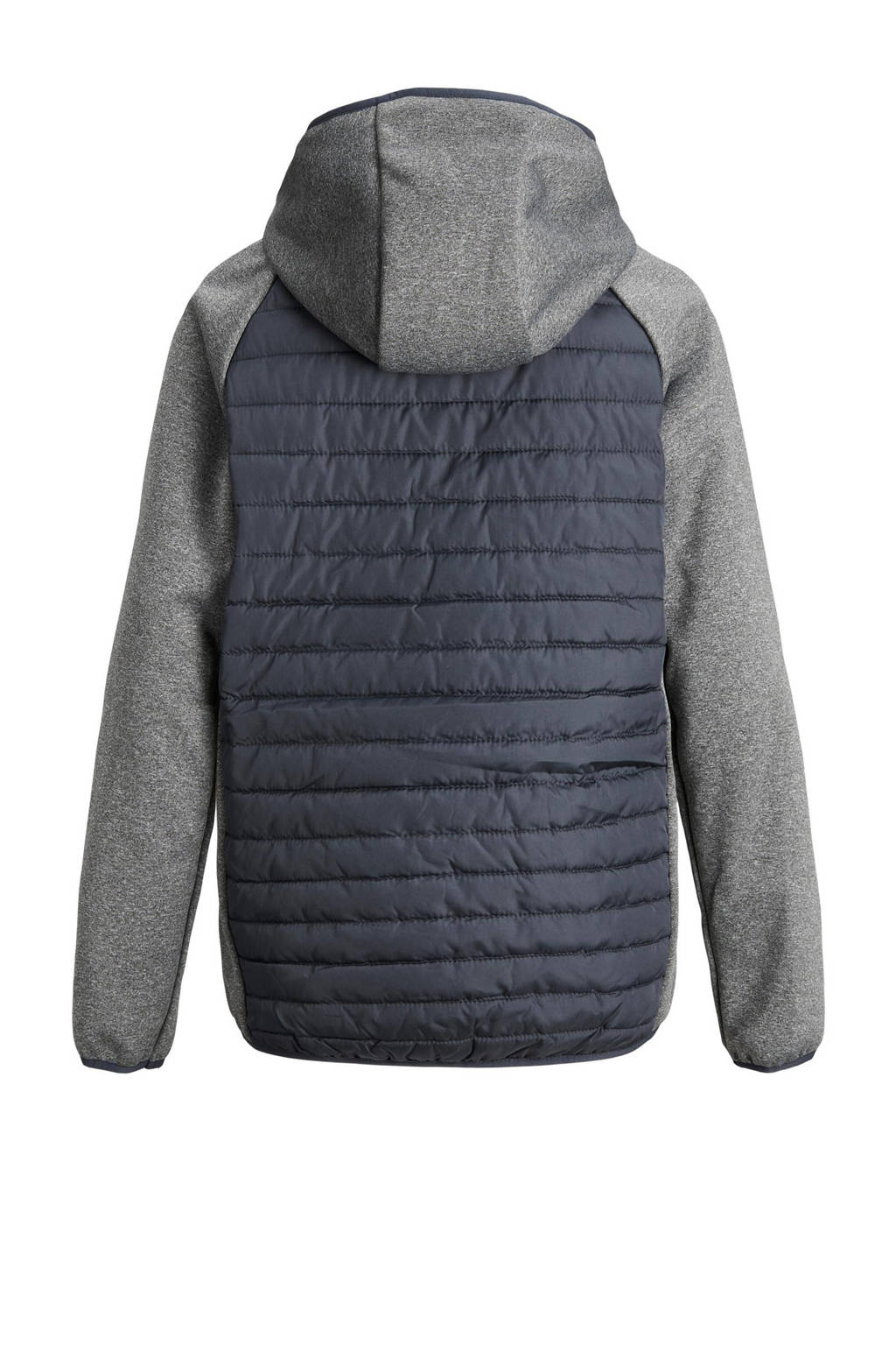 JACK & JONES gewatteerde tussenjas JJEMULTI grijs melange/donkerblauw/oranje