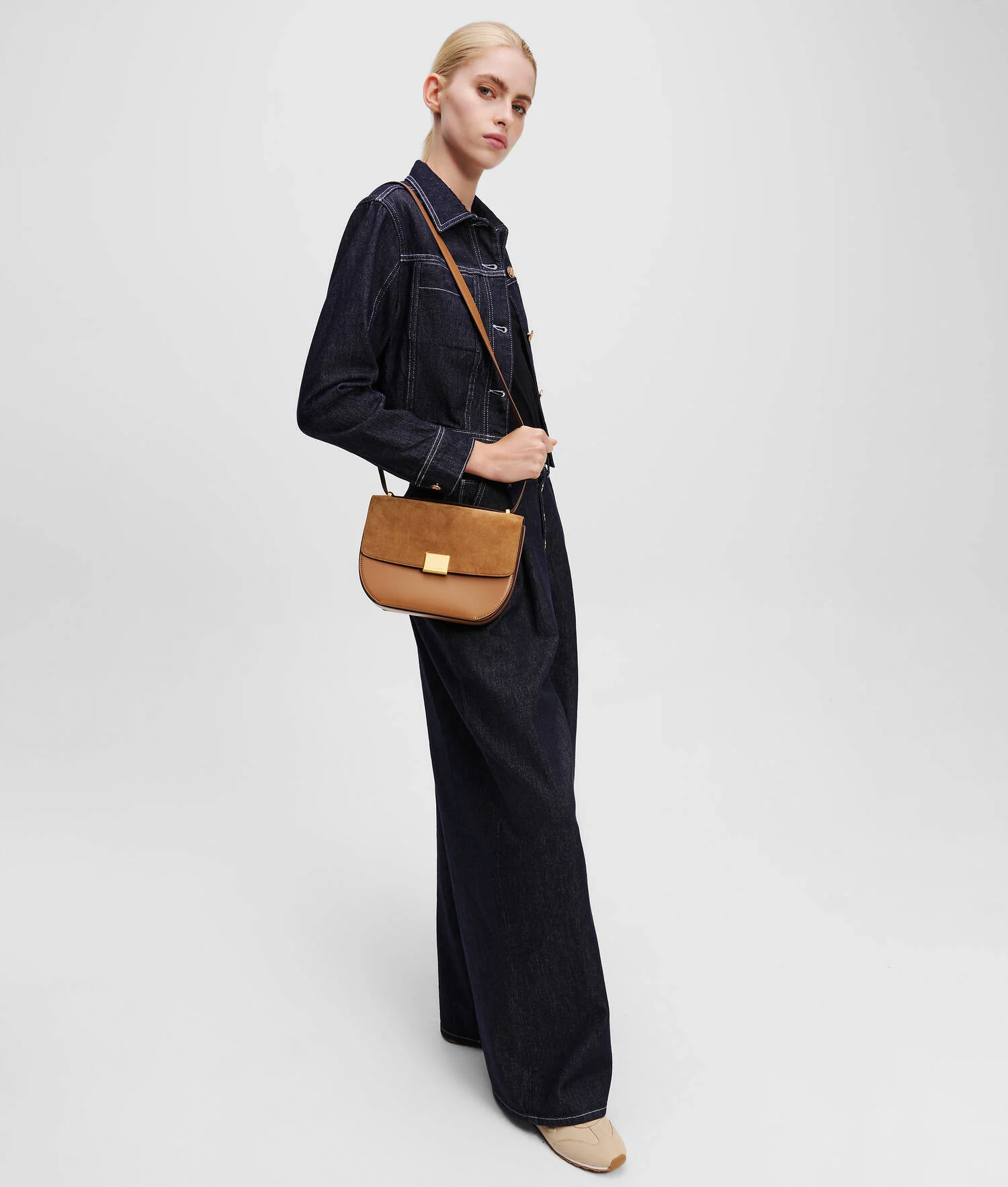 SAC BANDOULIÈRE MEDIUM EN DAIM K/FOREVER - Terra