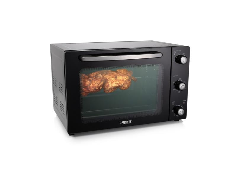 Princess Backofen Deluxe 45 l, Schwarz Kompakter Konvektionsbackofen mit Grill- und Auftaufunktion