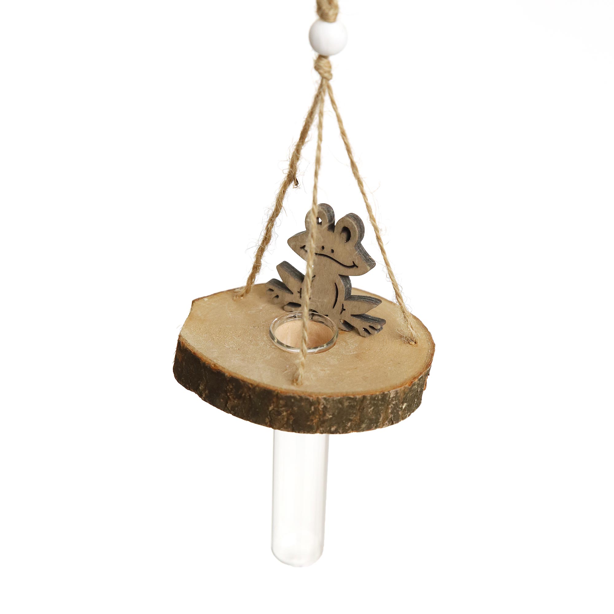 Hängevase 'Frosch', Glas, Holz, H 27 cm, Ø 8 cm von fischer's lagerhaus