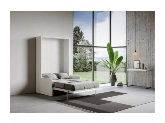 Lit escamotable vertical blanc avec canapé tissu Bounto 140x190 de tissu-Canapé 29