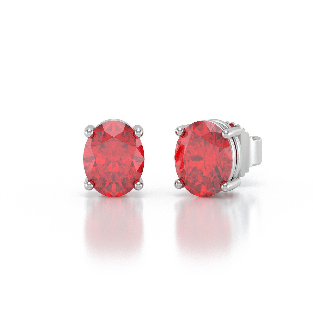 Boucles d'oreilles ADEN Or 585 Blanc et Rubis forme Ovale 1.02grs 4MM