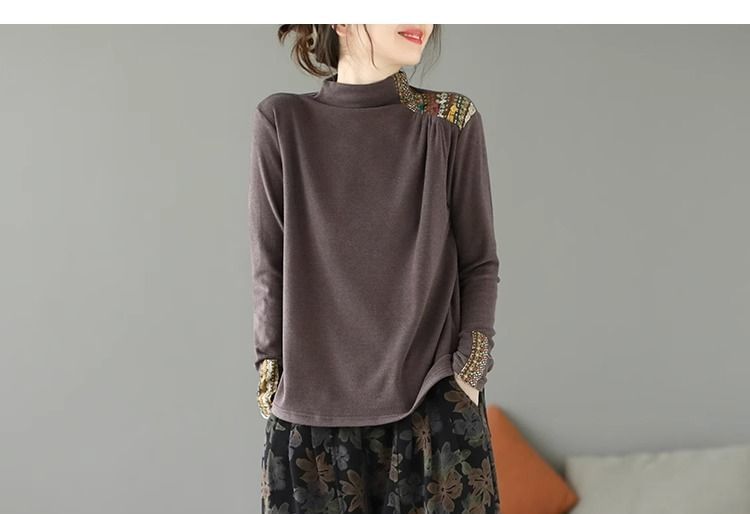 ZIMO - T-shirt met lange mouwen en gebloemde hals en print