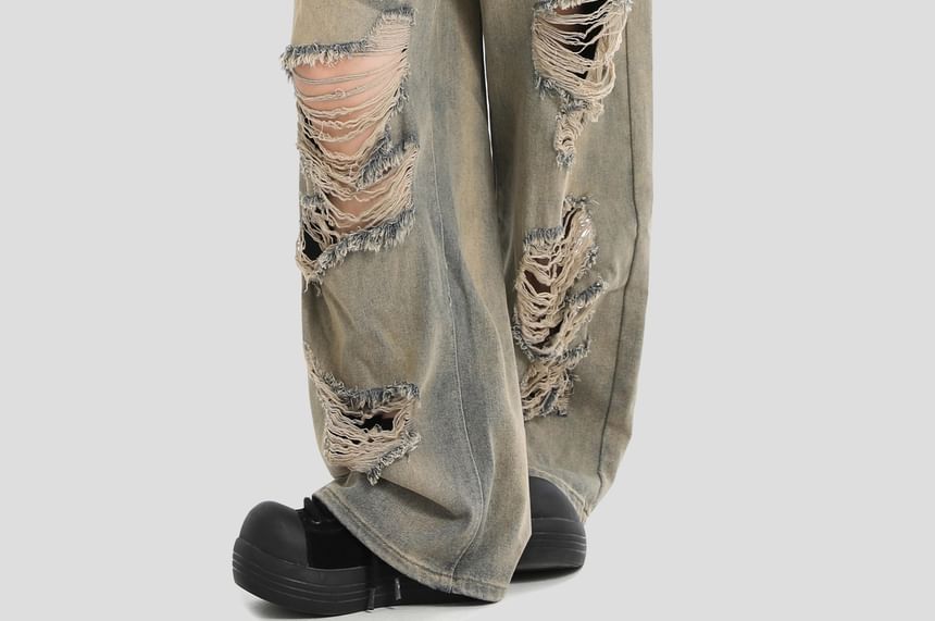INStudio - Matching Mid Rise Washed Distressed Wide Leg Jeans voor koppels