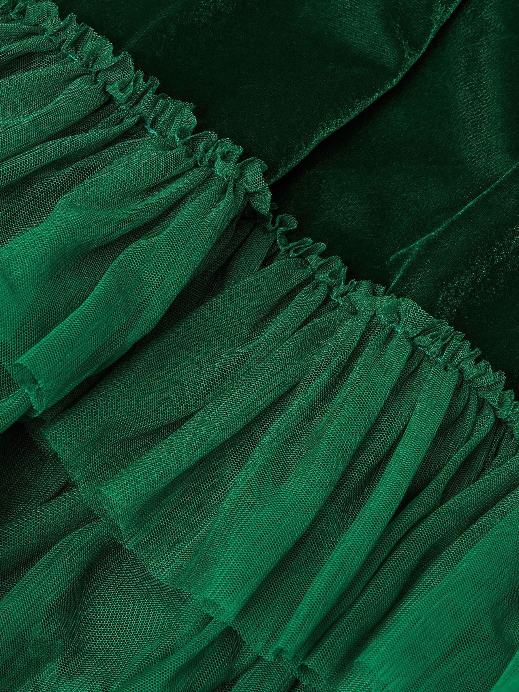 Groen - Monsoon Alexandra Velvet Ruffle Party Dress