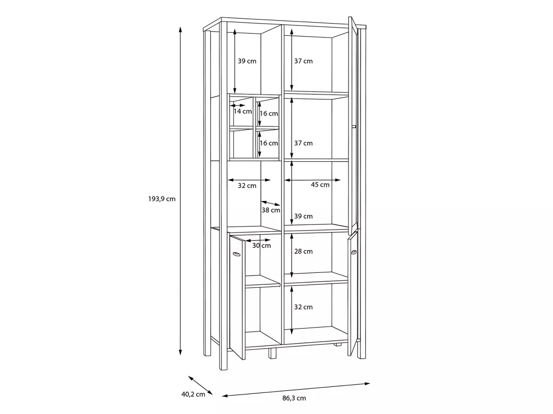 Vitrine 194 cm 3 portes 4 casiers décor bois de chêne et noir - MODE