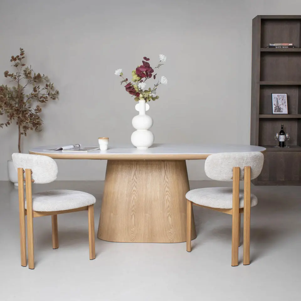 Eettafel Wit Keramiek/Naturel - 200x90x77cm - Alba