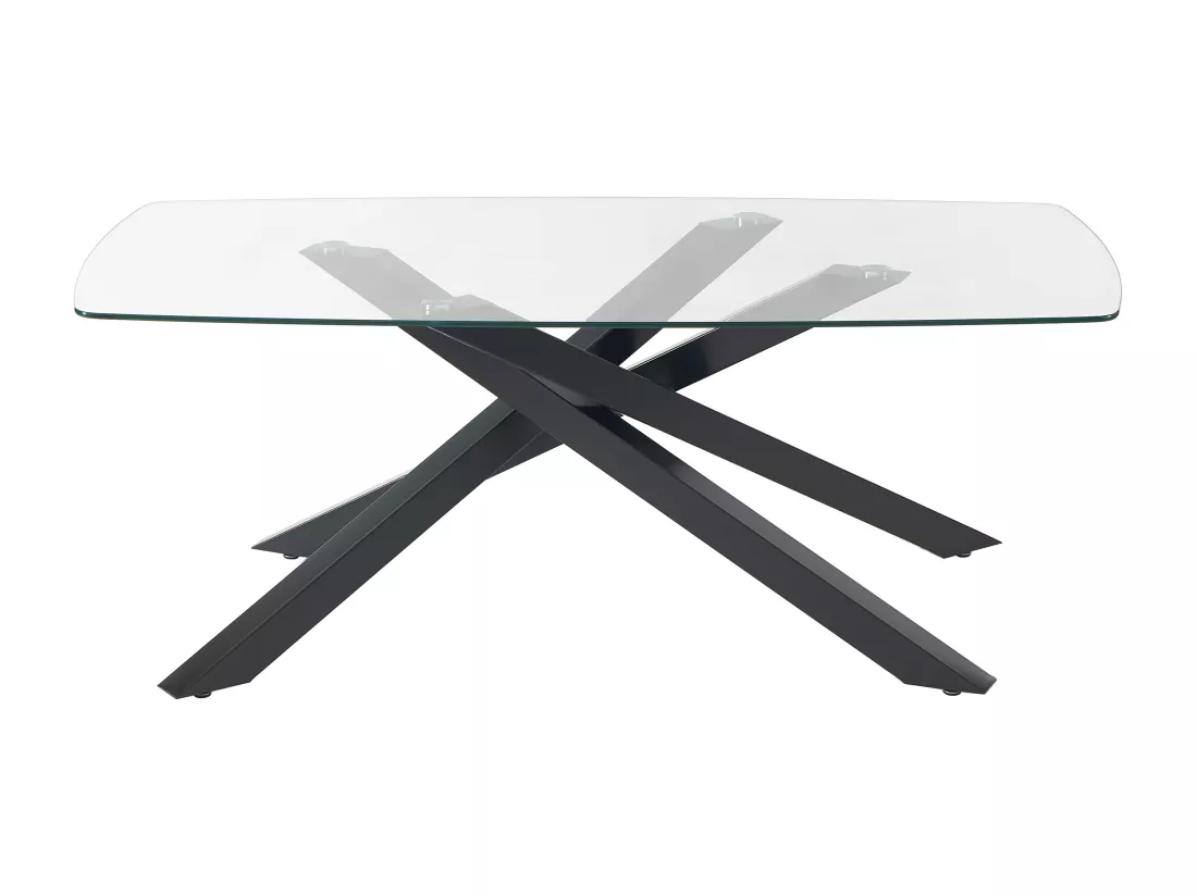 Table à manger 8 personnes en verre trempé et métal noir - Transparent - METRILIA