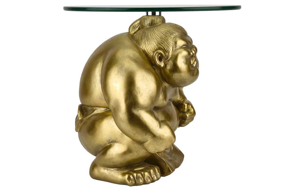 Runder Beistelltisch SUMO 30cm gold Skulptur handmade