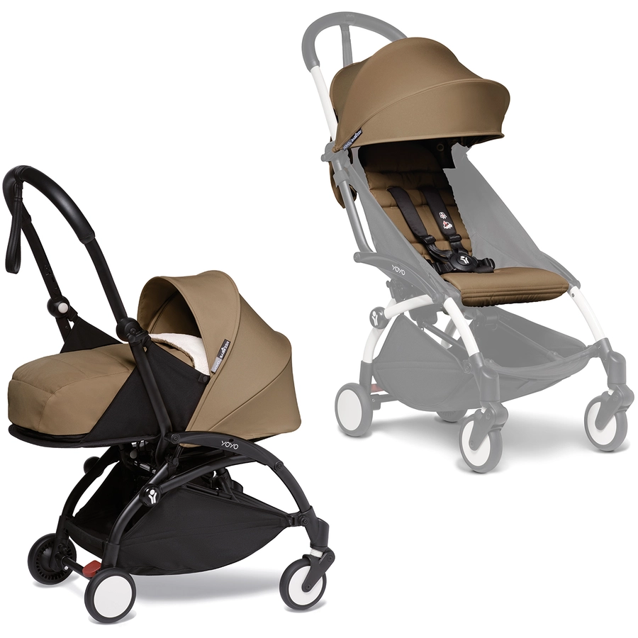 BABYZEN Kinderwagen YOYO2 0+ Black mit Neugeborenenaufsatz und Textilset Toffee