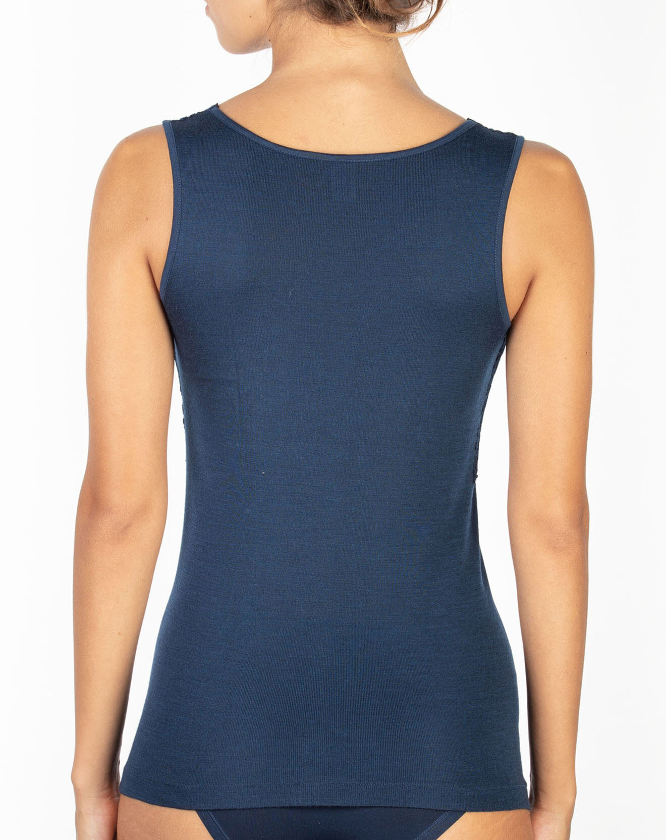Mare Top sans manches en Laine mélangée bretelles larges dentelle bleu marine