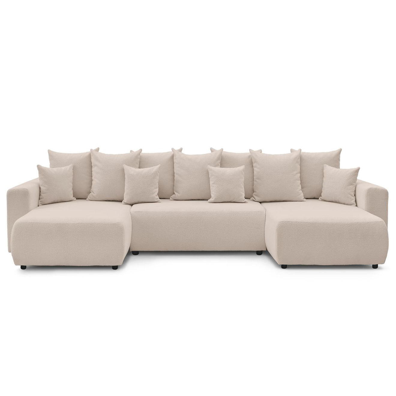 Bobochic Canapé panoramique convertible coffre bouclette envy beige - 386x153x95 cm