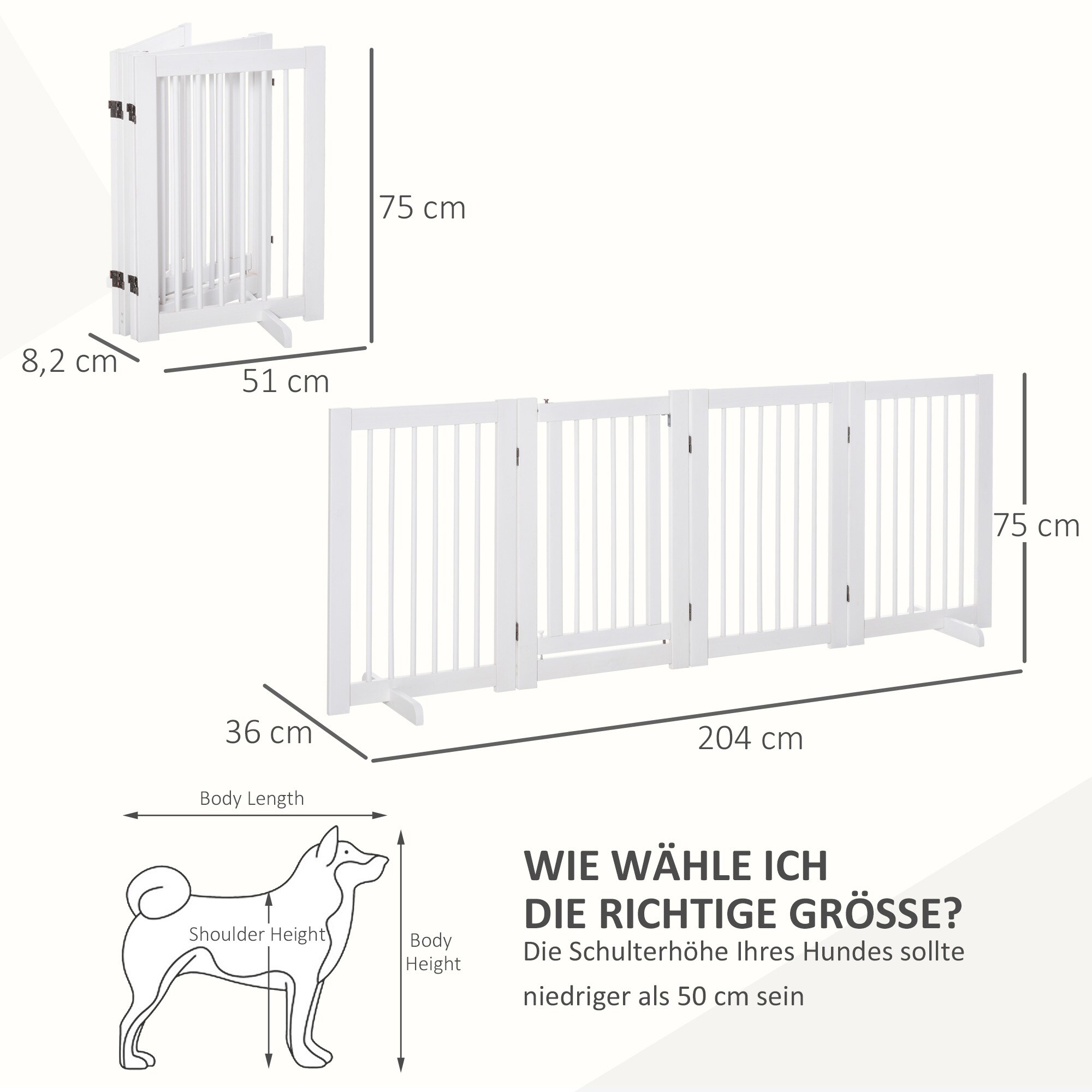 PawHut Türschutzgitter klappbar weiß 204 x 36 x 75 cm(LxBxH)