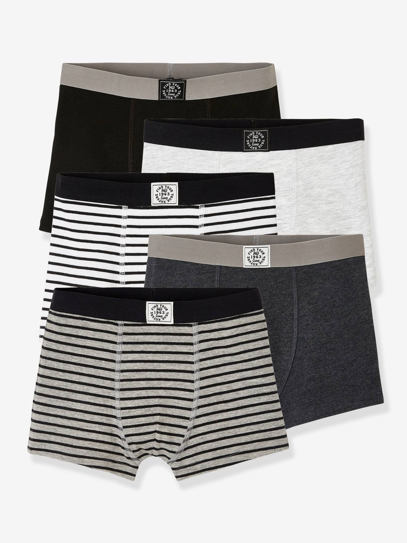 Pacote com 5 cuecas boxer cinza claro mesclado para meninos