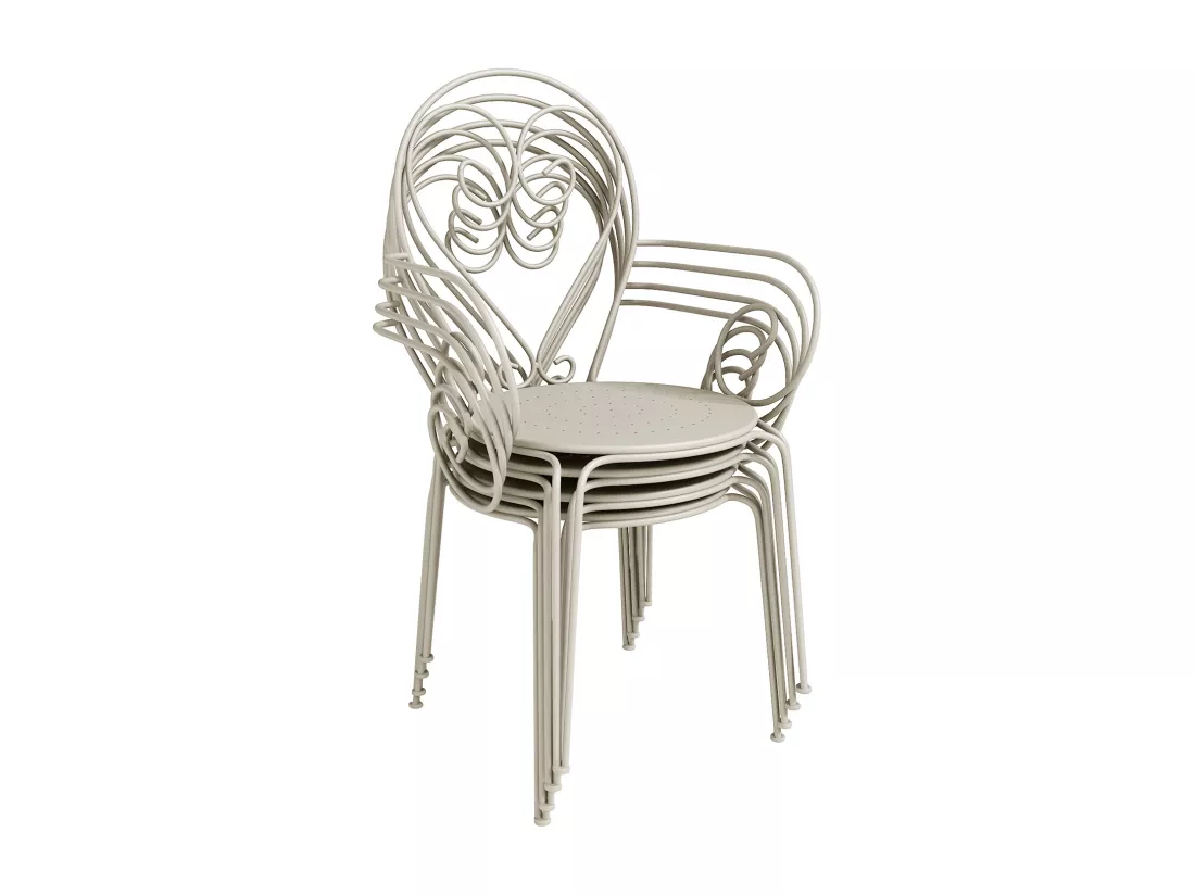 Lot de 4 fauteuils de jardin empilables en métal façon fer forgé - Beige - GUERMANTES de MYLIA