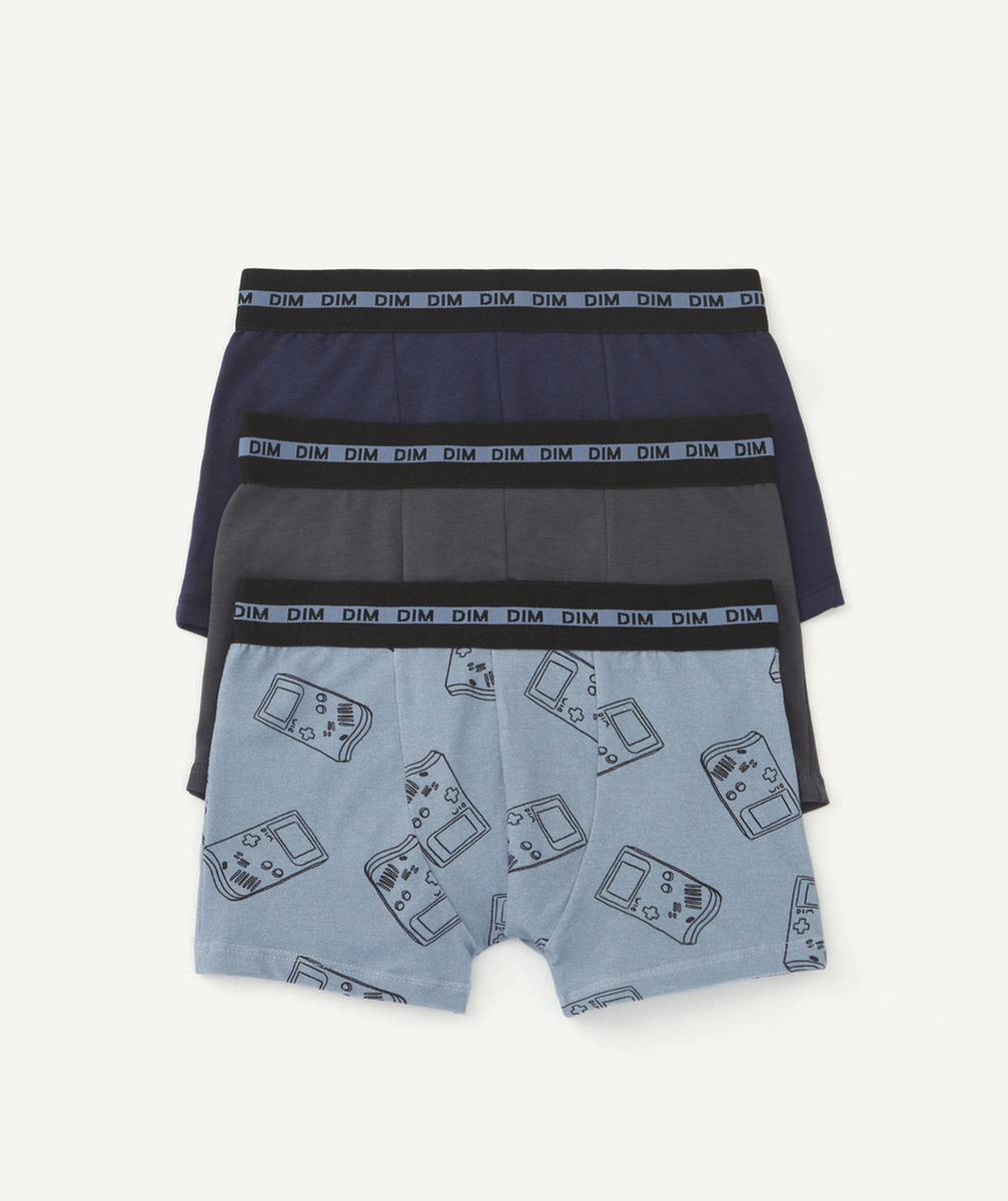 DIMLOT DE 3 BOXER GARÇON IMPRIMÉS OU UNIS BLEU ET GRIS