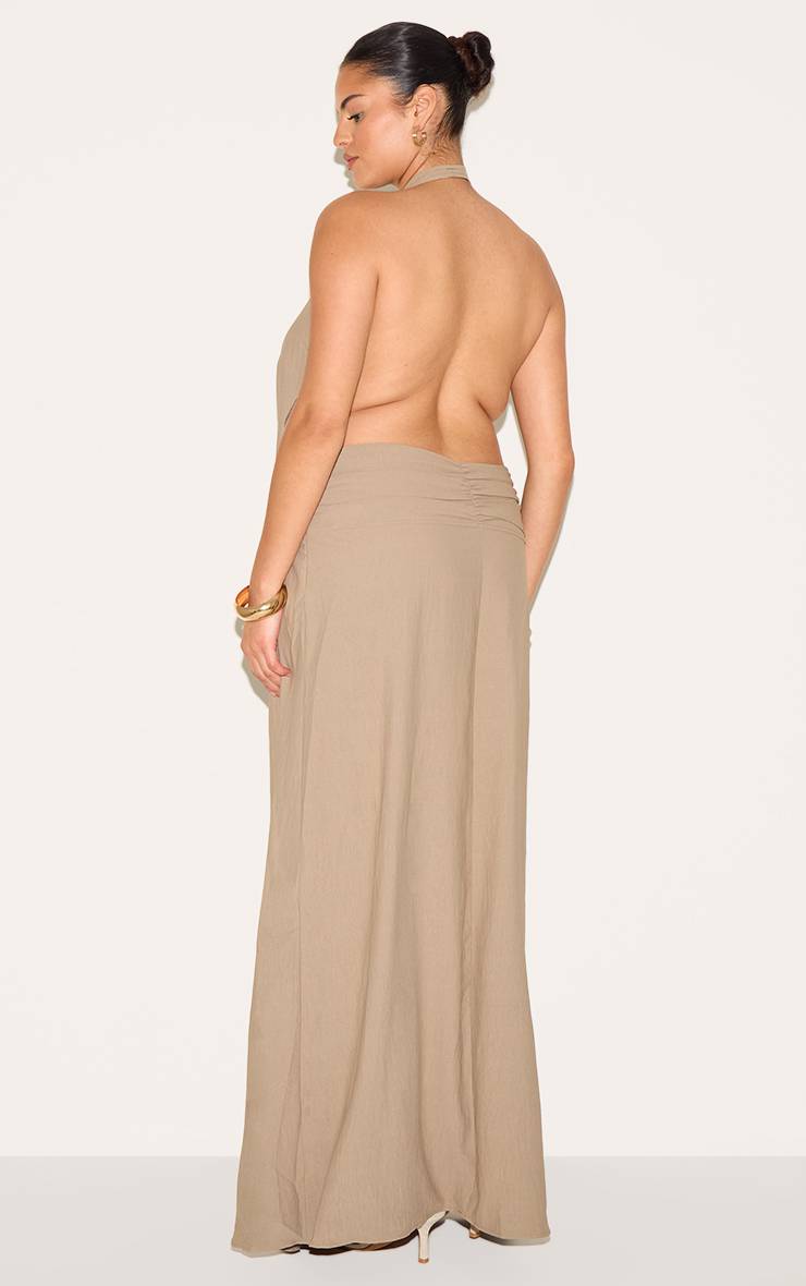 Champignon Robe Maxi Grande Taille En Tissu Tissé Avec Col Bénitier Et Dos Échancré