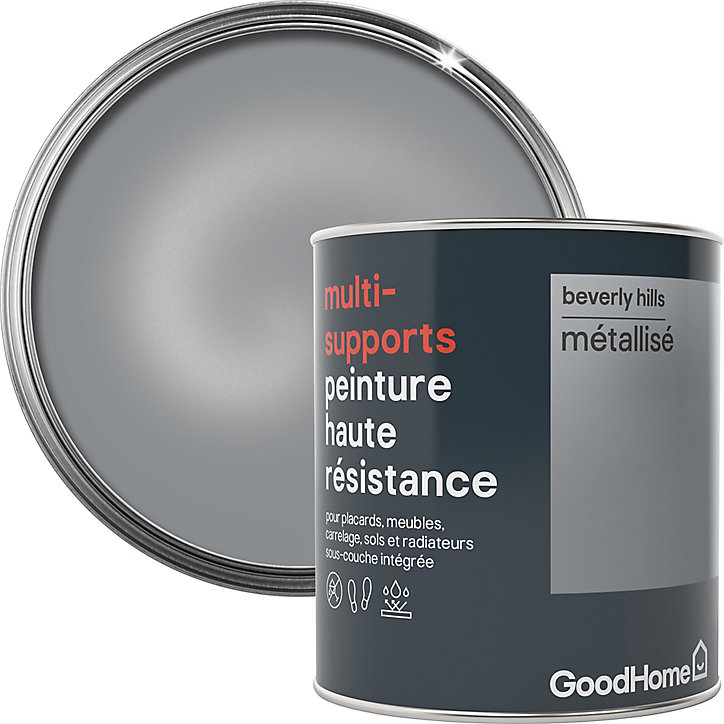 Peinture haute résistance multi-supports GoodHome argent Beverly Hills métallisé 0,75L