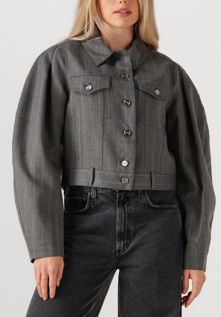 grijze ganni jack brushed wool stripe jacket