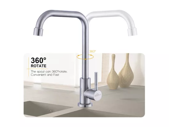 2pcs Auralum max Robinet Cuisine à Eau Froide,Pivotant à 360°, Robinet d'Évier d'eau froide à Levier Unique, Acier Inoxydable- Brossé