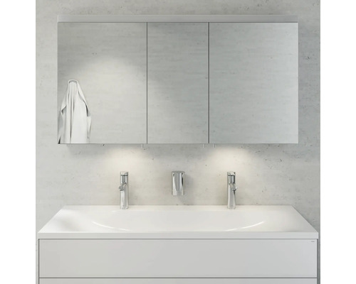 KEUCO Royal Reflex badkamermeubelset, BxHxD 130 x 48 x 49 cm, hoogglans witte fronten, 3-delige badkamermeubelset met witte gegoten mineraalwastafel en spiegelkast met LED-verlichting, wastafelonderkast 39605212200