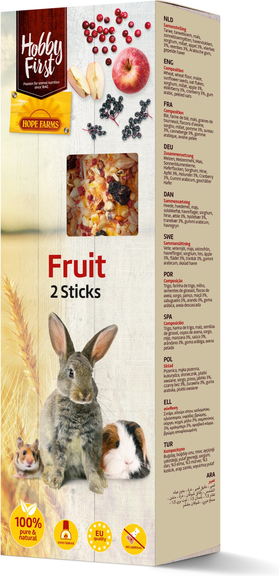 Hobby First knaagdierensnack Hope Farm fruit 55 gram 2 stuks