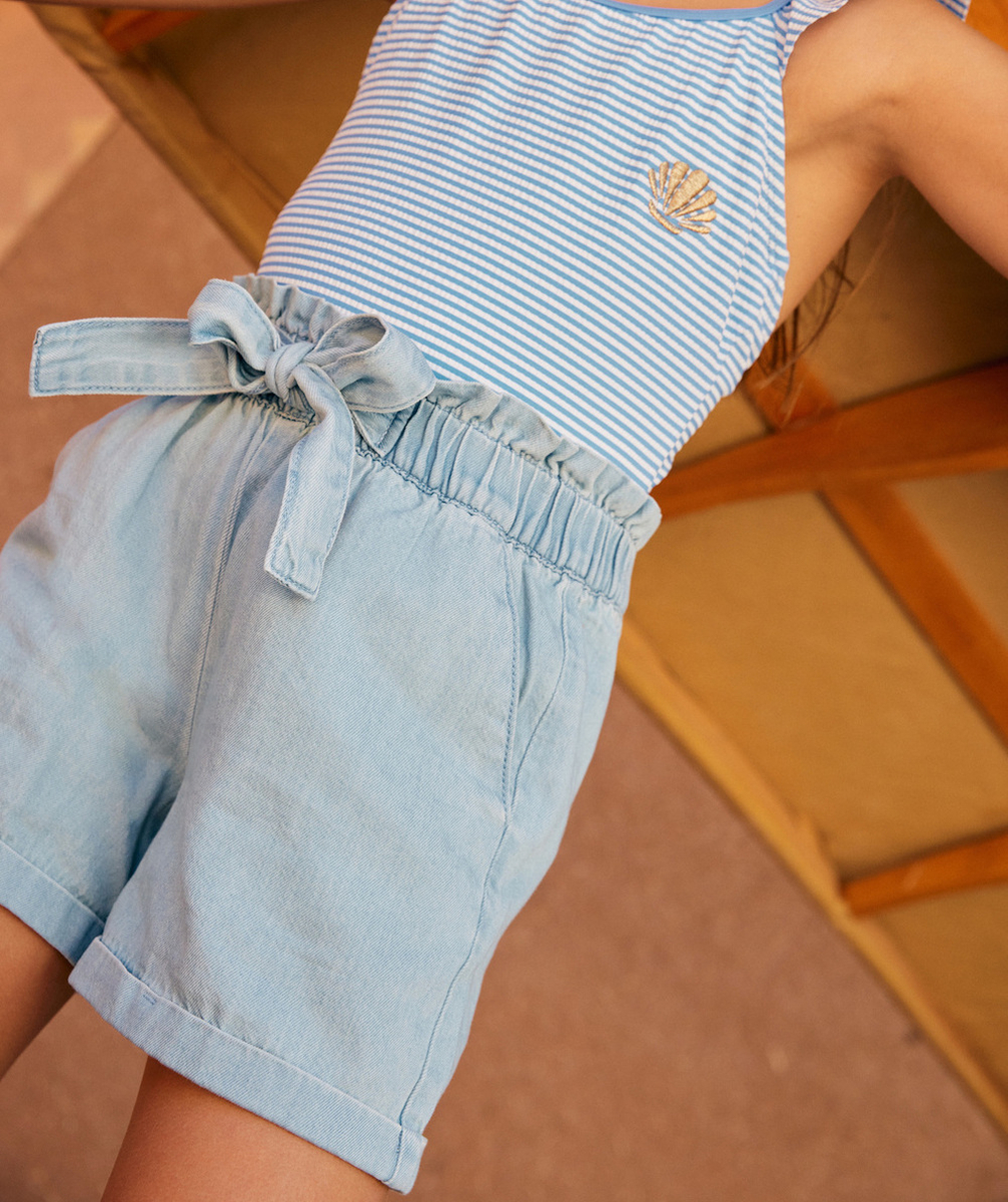 short fille en denim low impact avec noeud