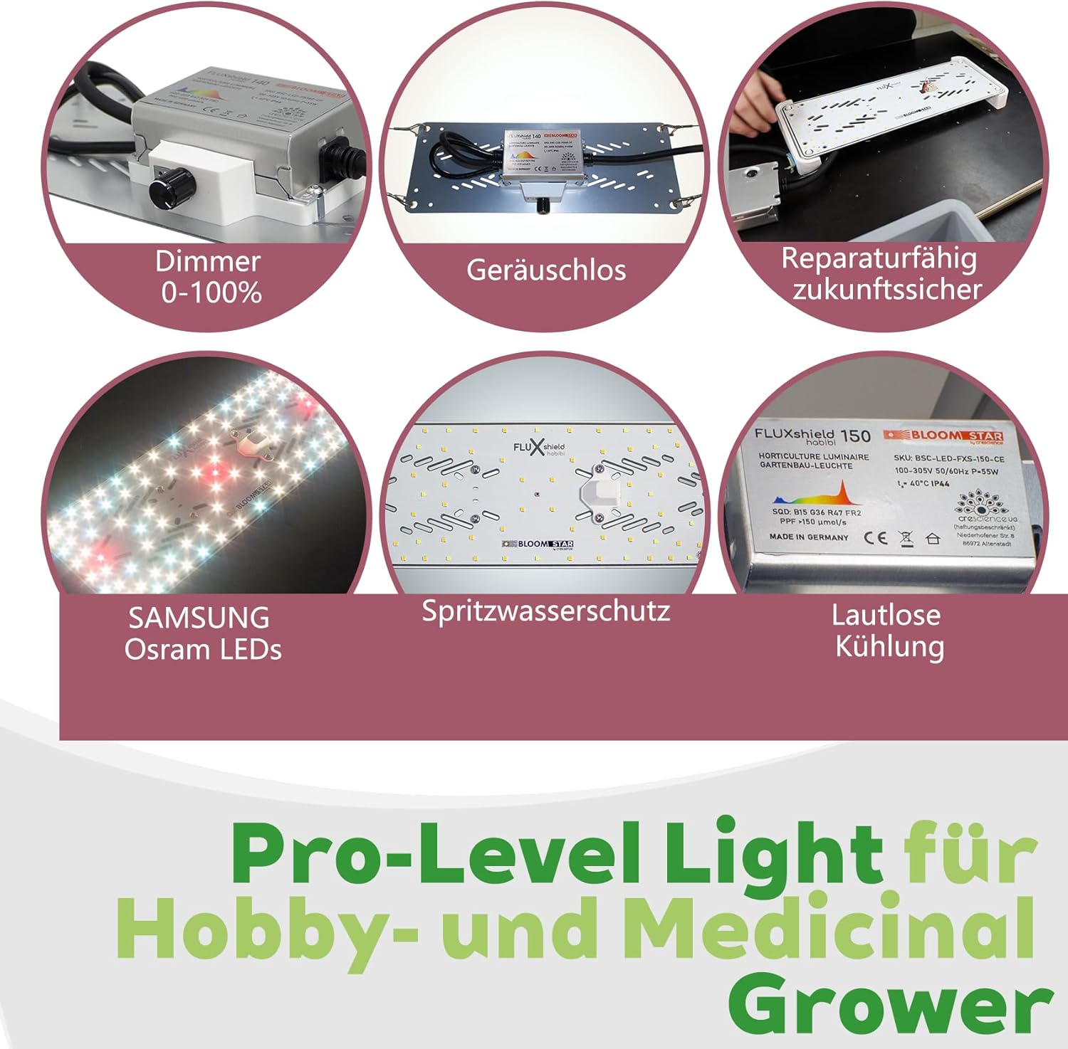 by Crescience FLUXshield Habibi 150 cSpec Enhanced dimmbare Vollspektrum Grow Pflanzenlampe, 55W, made in Deutschland, mit hochwertigen LED Chips, Netherlands Amsterdam,für Fläche 40-60 cm²