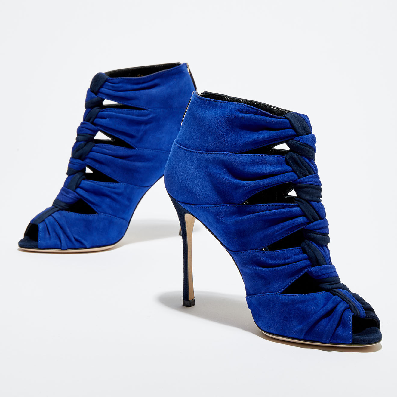 Sergio Rossi Sandales en Velours de Cuir Royal bicolore bleu profond/bleu roi Talon 10 cm