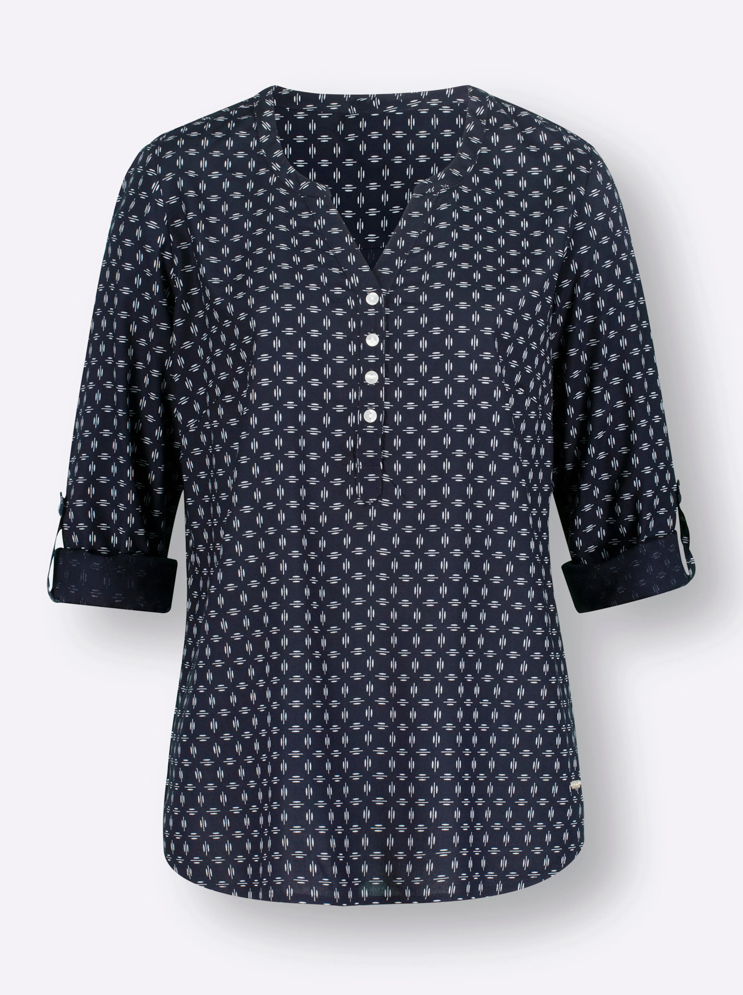 Schlupf-Bluse in marine-weiß-bedruckt