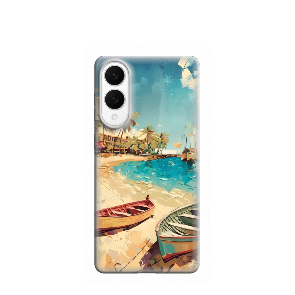 Samsung Galaxy S25 Edge Gummi Hülle Aquarell Strand - Türkis
