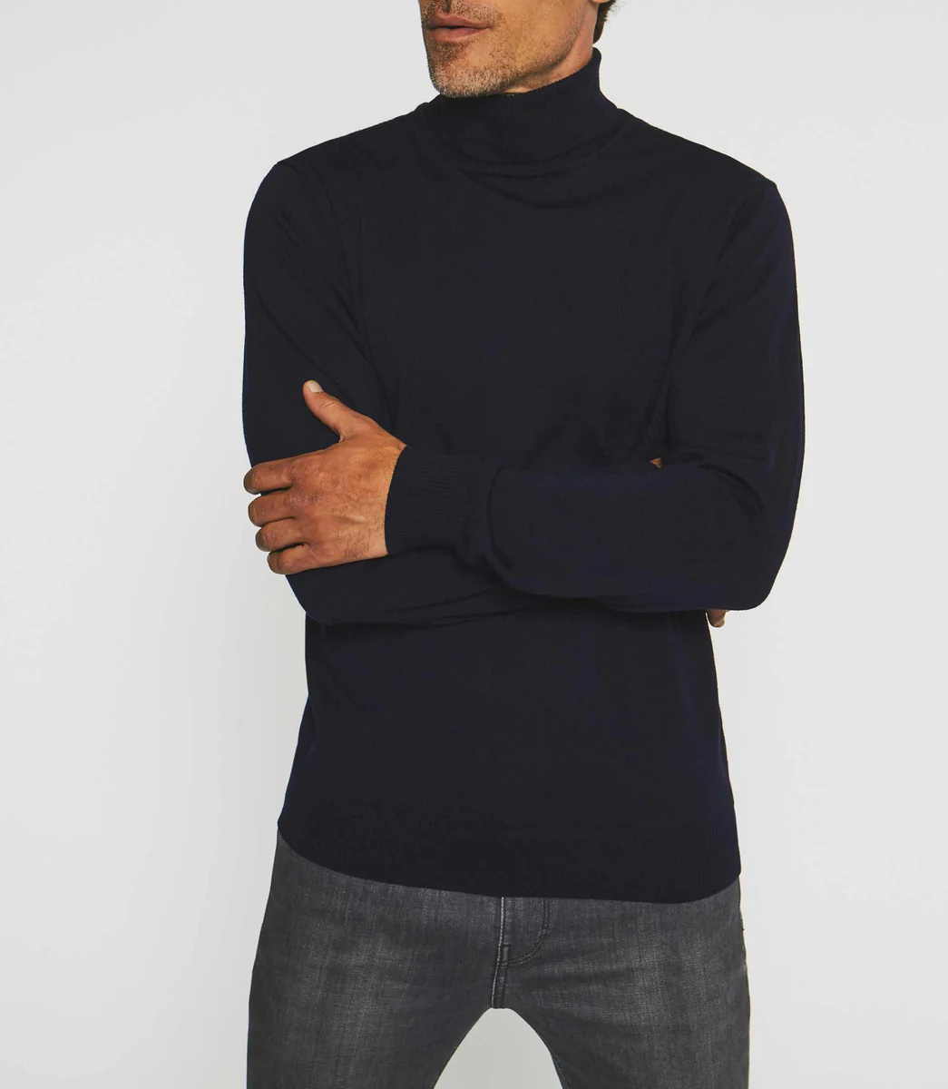 Pull col roulé en laine marine BRUNO