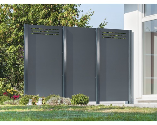 Nuria aluminium composiet paneel met decoratieve frees, 90 x 180 cm, RAL 7016 antraciet