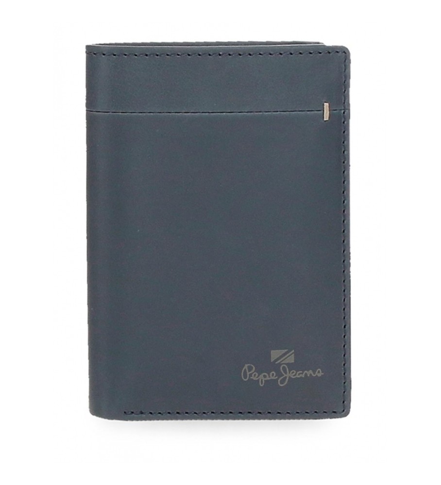 Carteira vertical de couro Pepe Jeans Staple com porta-moedas, azul marinho